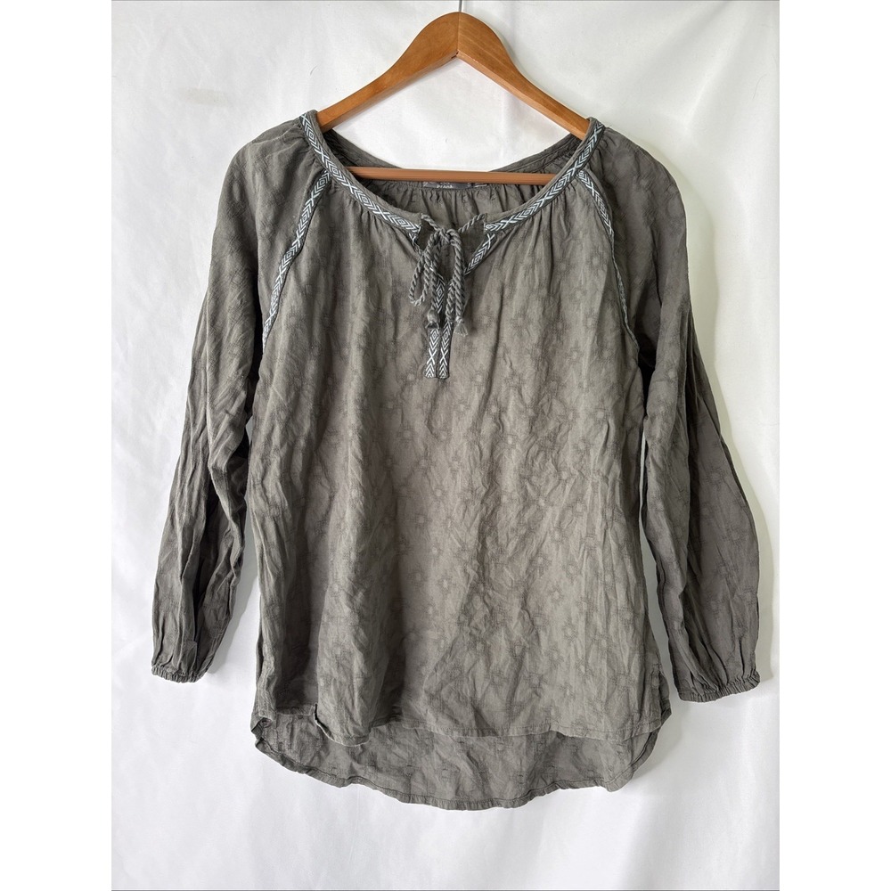 PrAna Tunic Boho Peasant Blouse S Cottagecore Relaxed Casual Moss Green Flowy